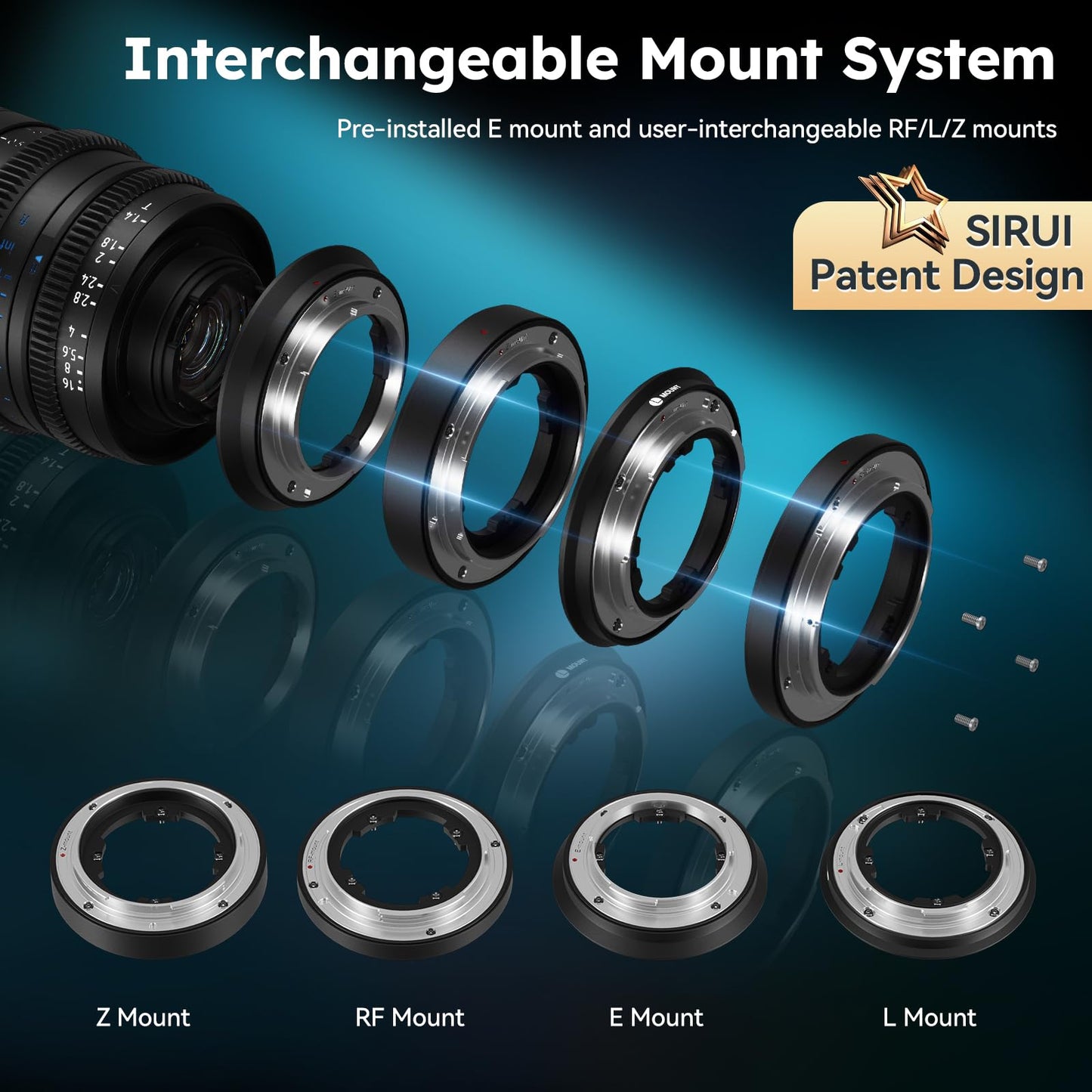 SIRUI VP-1 Vision Prime 1 T1.4 Juego de lentes de cine de marco completo, 24 mm, 35 mm, 50 mm, lente de cine de enfoque manual con montaje E preinstalado, soportes intercambiables RF/Z/L (negro)