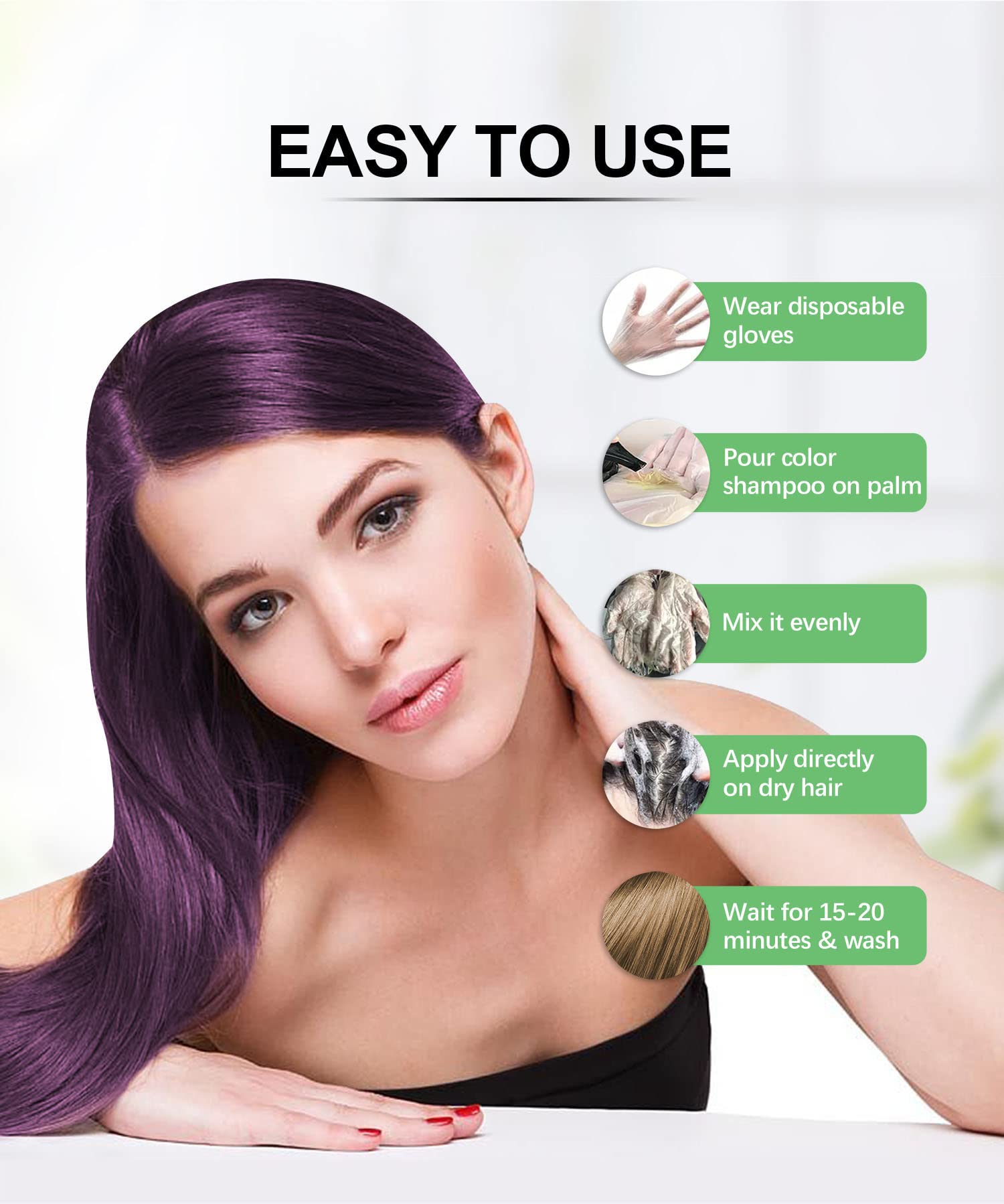 Herbishh - Champú colorante para cabello gris, champú con tinte natural para el cabello, colorea el cabello en minutos, dura hasta de 3 a 4 semanas, 500 ml, tinte de cabello 3 en 1, sin amoniaco | (morado)