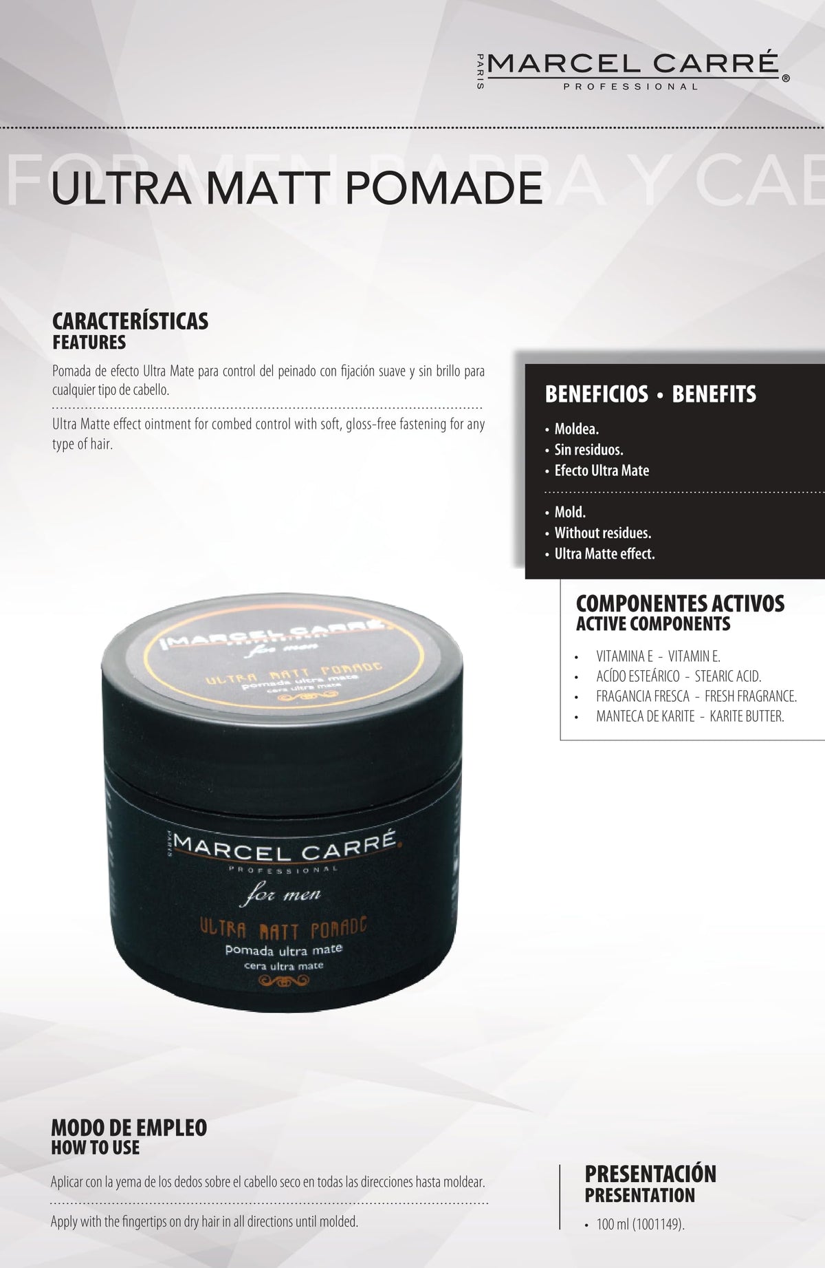 Marcel Carré Ultra Matt Pomada efecto Ultra Mate y Fijación Suave 100 ml