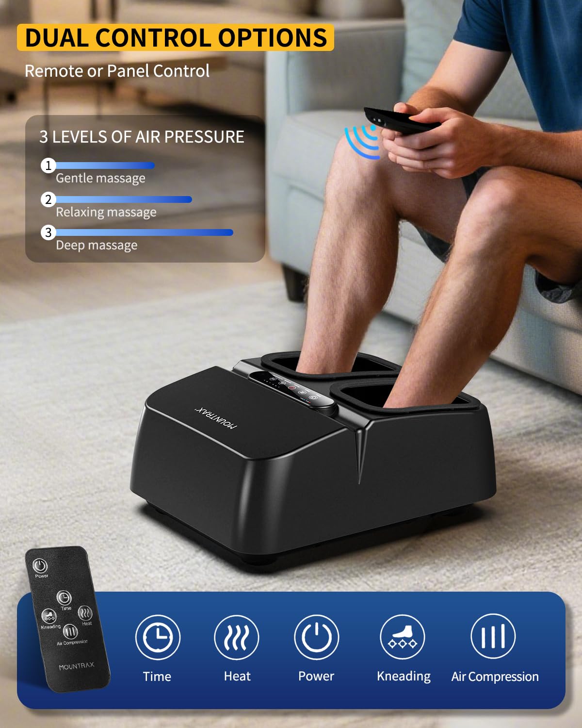 Máquina Masajeadora de Pies Mountrax Negra con Calor para Aliviar Dolor y Fascitis Plantar
