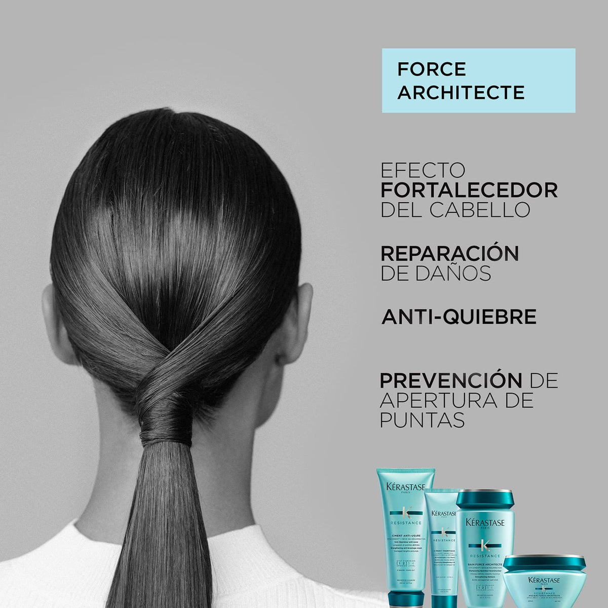 KÉRASTASE Bain Force Architecte | Shampoo reconstructor y fortalecedor | Previene el quiebre del cabello y las puntas abiertas | Con Pro-Keratina y Ceramidas | 250ml