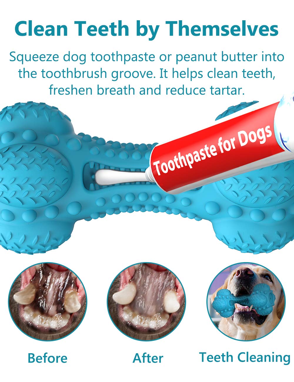 Juguete masticable para perros Squeaky para masticadores agresivos de raza grande, hueso de goma resistente e indestructible con cepillo de dientes para limpieza de dientes de perros grandes y medianos