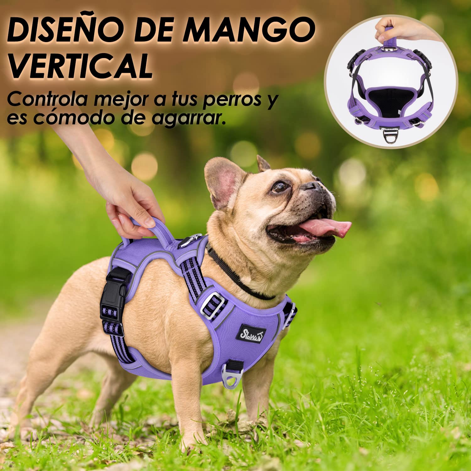 Arnés de Perros SlowTon Púrpura Reflectante Transpirable Ajustable Anti Tirones para Entrenamiento (XL)
