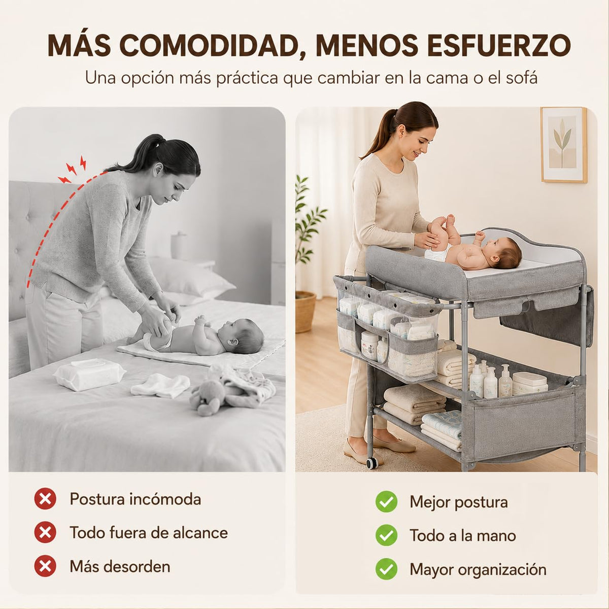 Cambiador para Bebe Plegable,Estación de Cambio de Pañales Impermeable Versátil,Ajustable en 3 Alturas,360°Ruedas,Mobile nursery for newborns