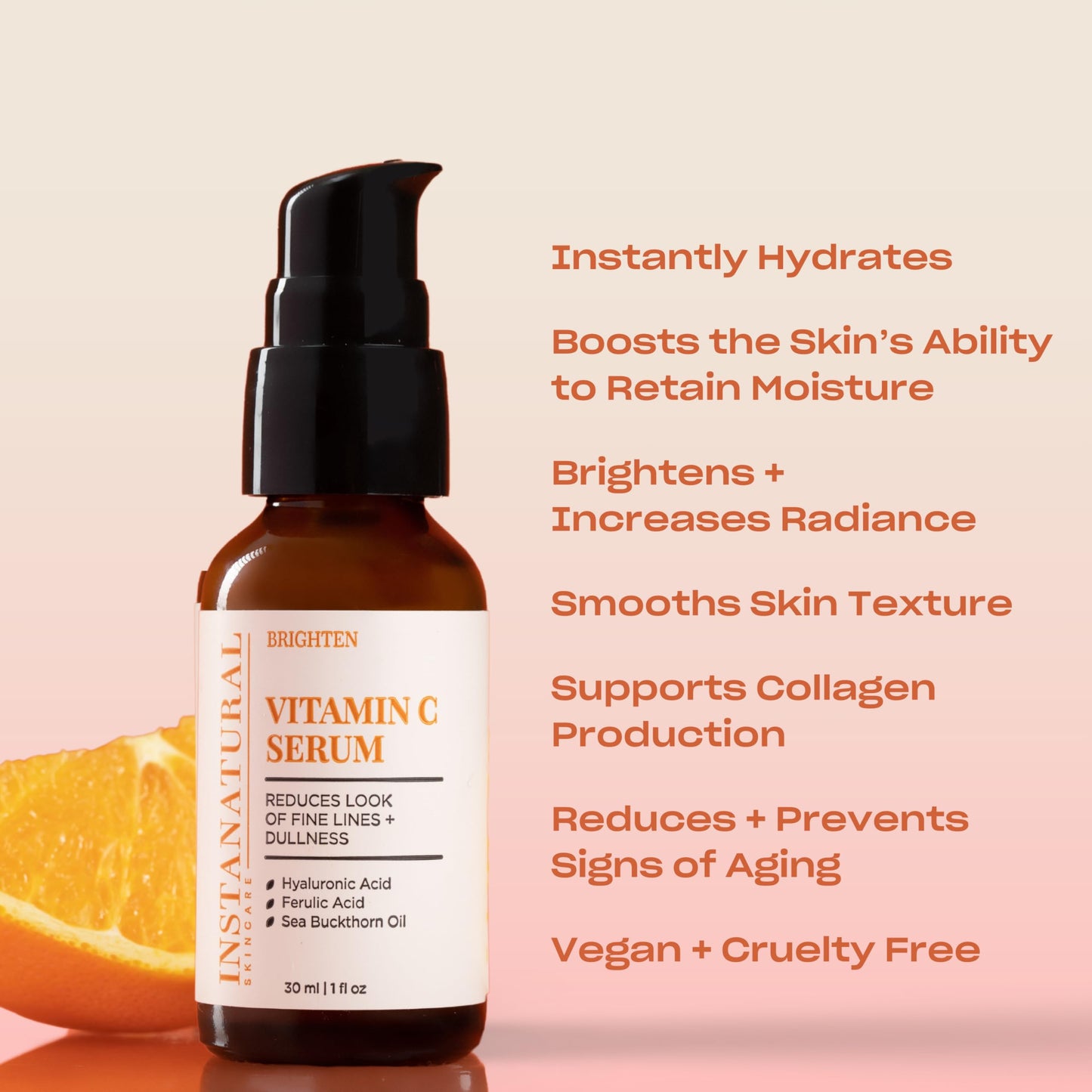 InstaNatural Vitamin C Serum for Face - Best Pure Vitamin C & Hyaluronic Acid Anti-Aging Liquid Facial Serum - With Organic Argan & Rosehip Oil, Vitamin E, Ferulic Acid & Seabuckthorn Oil - 1 OZ