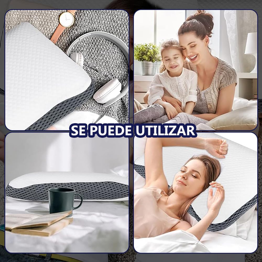 Almohadas Memory Foam con Memoria Ergonómica - 2 Piezas Antiácaros E Hipoalergénico, Microfibras, Memory Foam Pillow Individuales, Almohada Cervical para Dormir de Rebote Lento, Blanco (60x40x12)