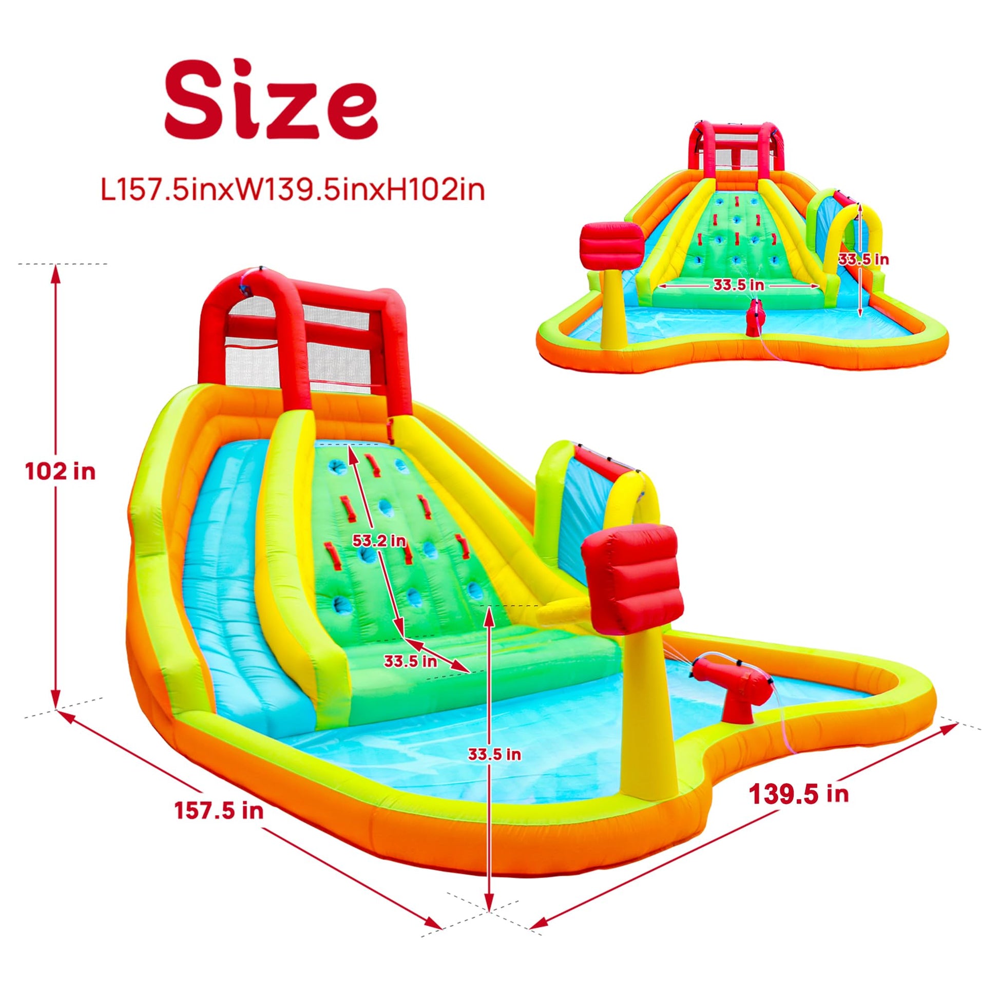 Parque Inflable WELLFUNTIME Azul con Doble Toboganes y Casa de Rebote
