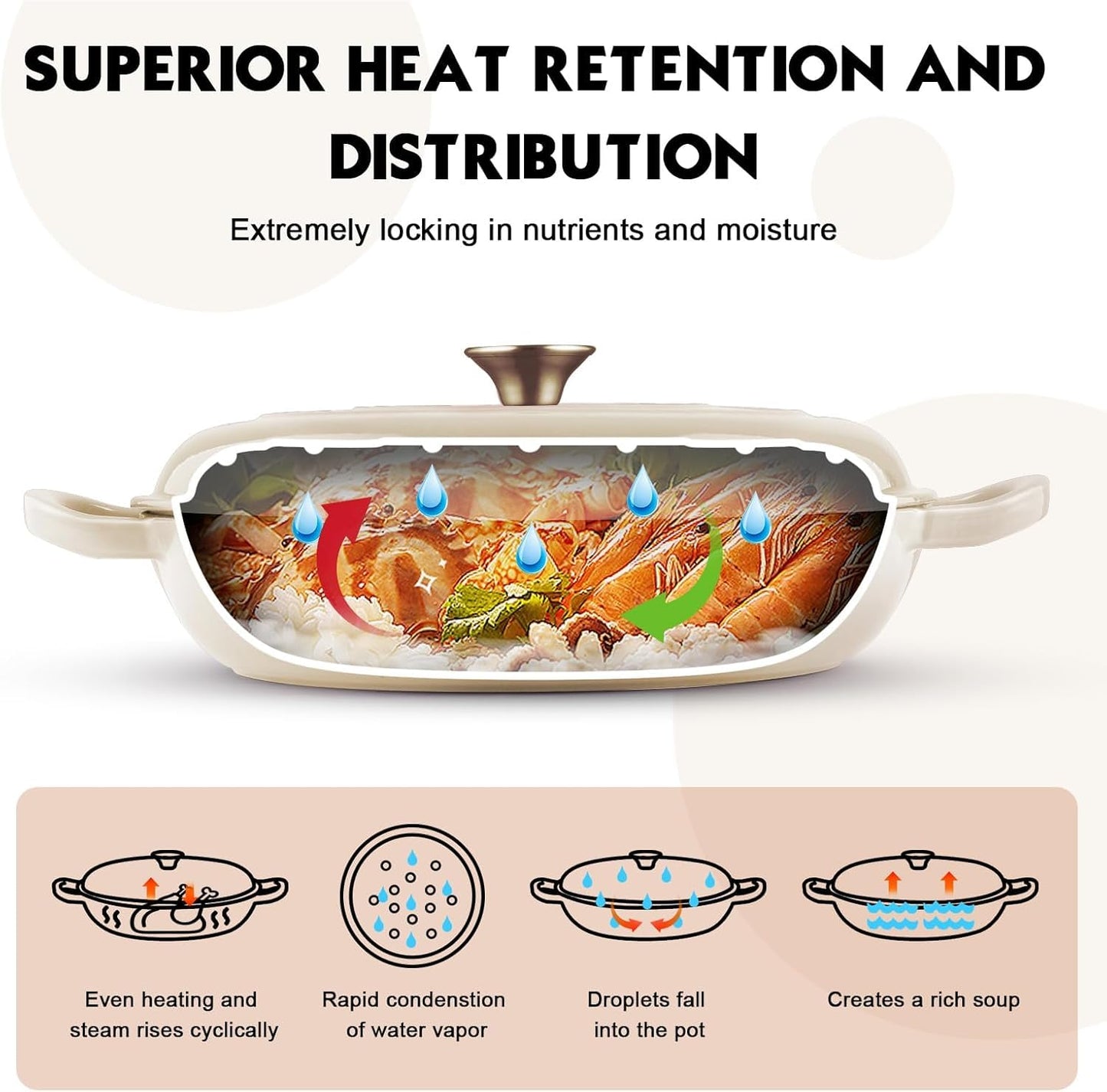 Overmont - Horno holandés de hierro fundido esmaltado - Olla de horno holandés de 3.8 cuartos con tapa, utensilios de cocina poco profundos, cacerola de hierro fundido con libro de cocina y tapas
