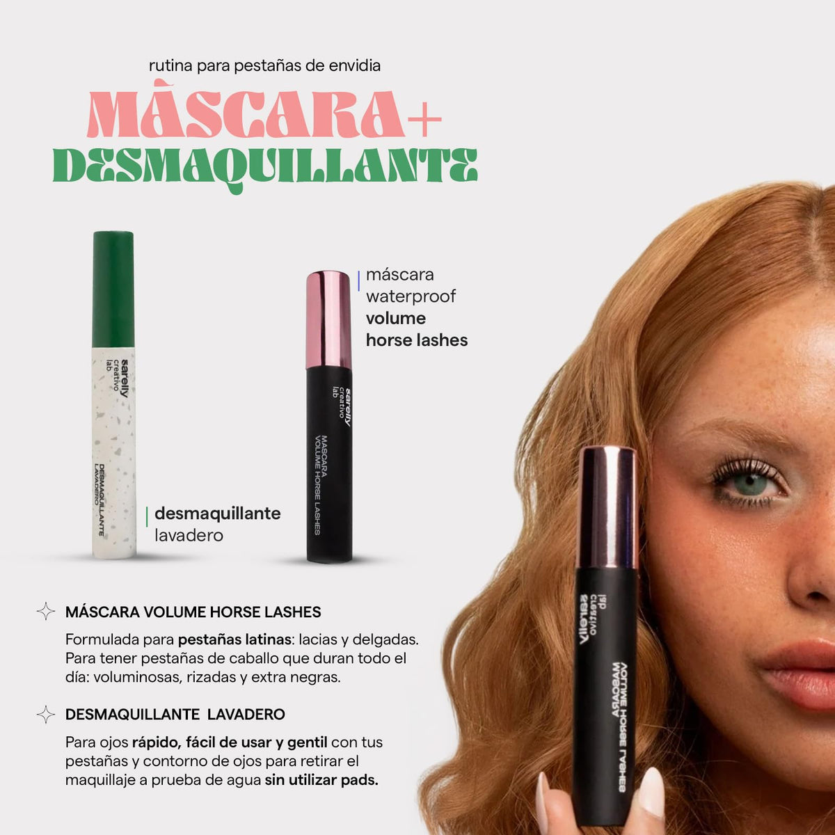 SARELLY, Kit Ojos, Máscara de Pestañas Volume Horse Lashes + Desmaquillante Lavadero, Sarelly Creativo Lab