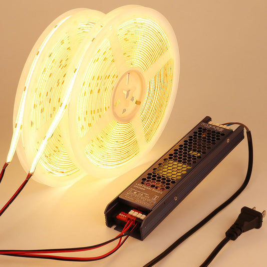 BENLUN Tira LED COB 24V 20 Metros (10 Metros x 2), 3000K Blanco Cálido Luces LED Exterior Impermeable, 11W/M CRI 93 Luz de LED Adhesiva con Transformador para Habitacion, Techo, Cocina