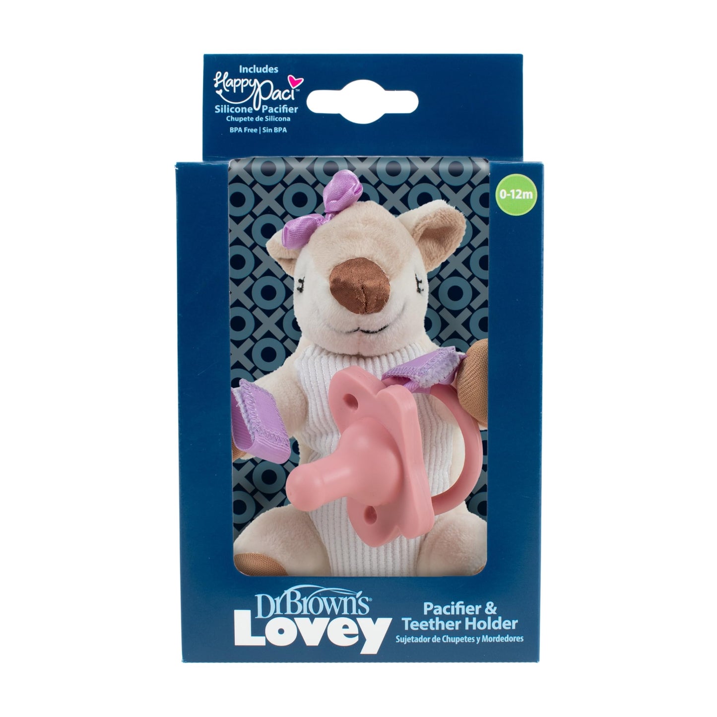 Soporte para Chupete y Mordedor Dr. Brown's Ciervo HappyPaci Rosa para Bebé 0-6 Meses