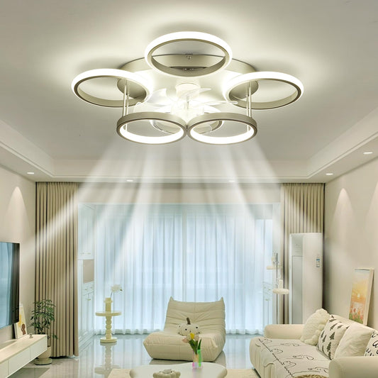 Lámpara de techo con ventilador de 25.6 pulgadas, moderno control remoto regulable Fandelier montaje empotrado, ventilador inteligente de techo de recámara con LED, cambio de color continuo de 3000 a