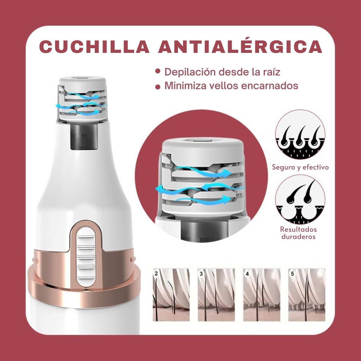 VIGOREM Depiladora Facial Mujer con Luz LED y Cabezal Ergonómico – Removedor Indoloro de Vello Recargable USB, Motor 5W – Depiladora Eléctrica para Labio Superior, Barbilla, Mejillas, Piernas y Brazos
