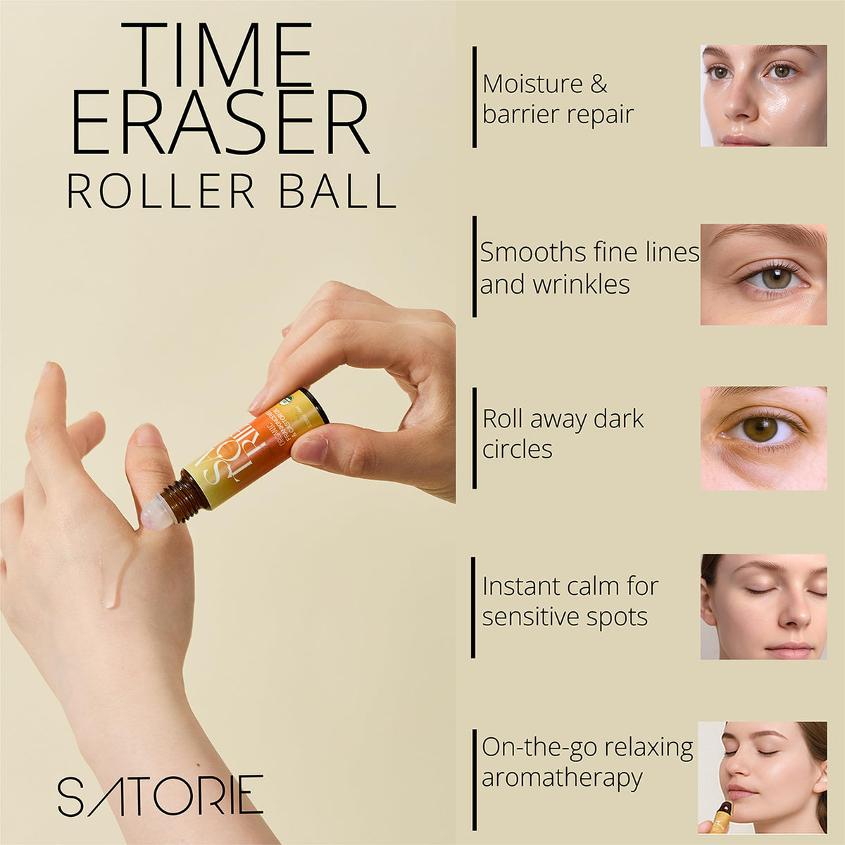 Satorie Aceite Orgánico De Ricino E Incienso Con Cuarzo Rosa En Roll-On - Mezcla De Aceites Esenciales Certificada Por El Usda, Roll-On Con Efecto Antiedad, Ideal Para Rostro, Contorno De Ojos,