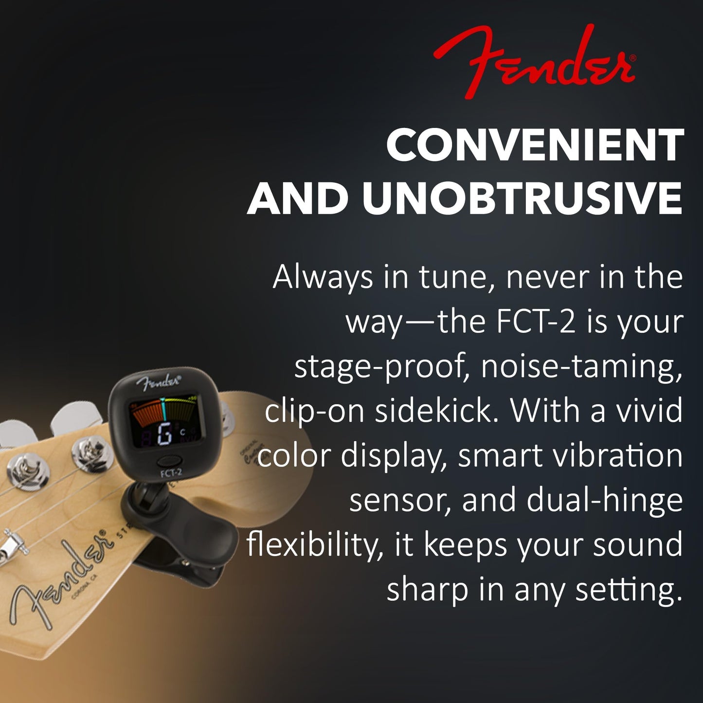 Fender FT-2 Pro Clip On Sintonizador con visualización en color para Guitarra Acústica, Guitarra eléctrica, ukelele, mandolina, violín,, Viola, Cello, mandola, de graves y Banjo