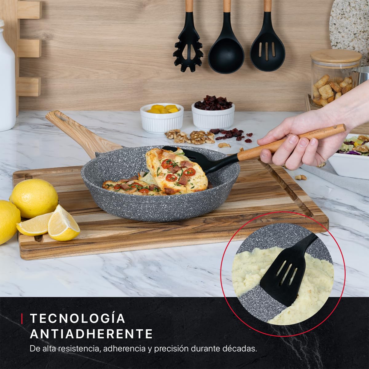 Cookify Set de 3 piezas (Sarten 20 y 24 cm y Crepera 28 cm) Antiadherente de Mármol (Gris)