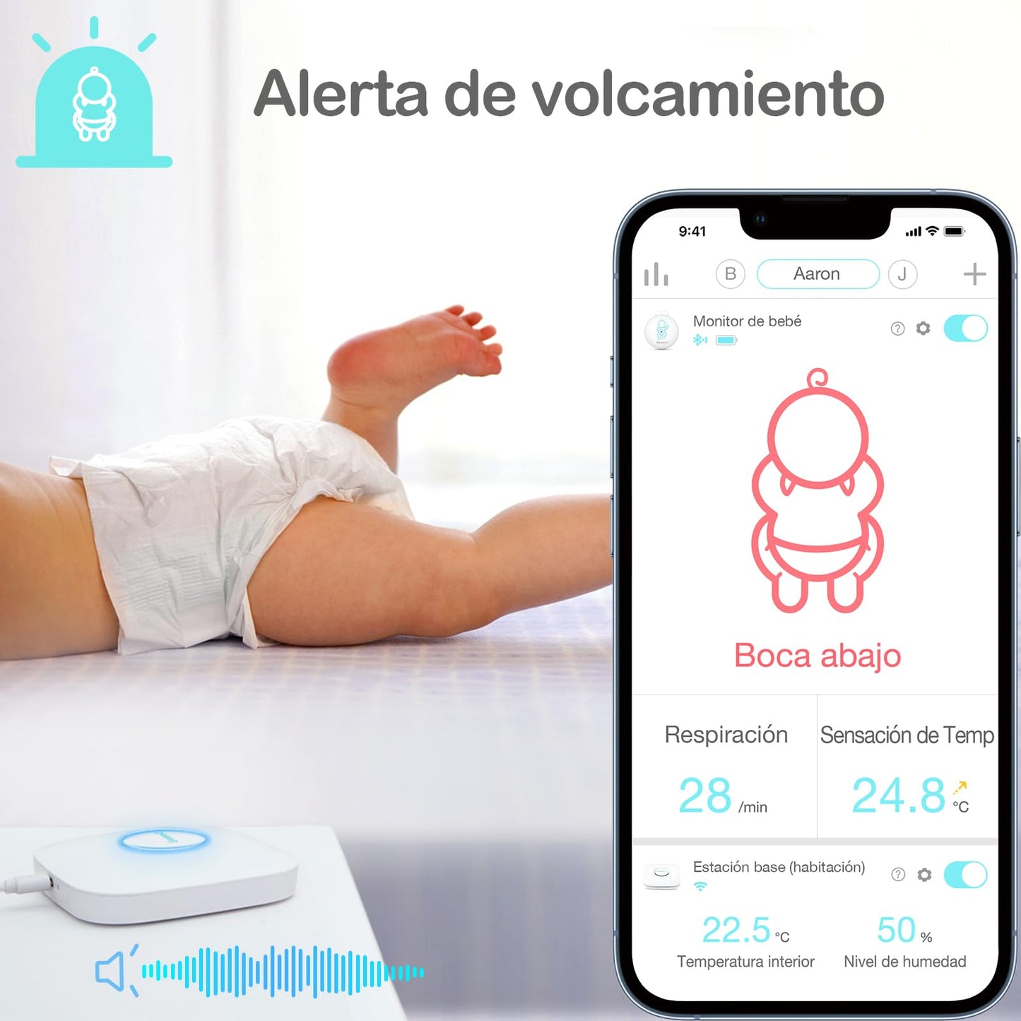Monitor de Bebés Sense-U Larga Distancia con Alerta para Monitoreo de Respiración y Temperatura