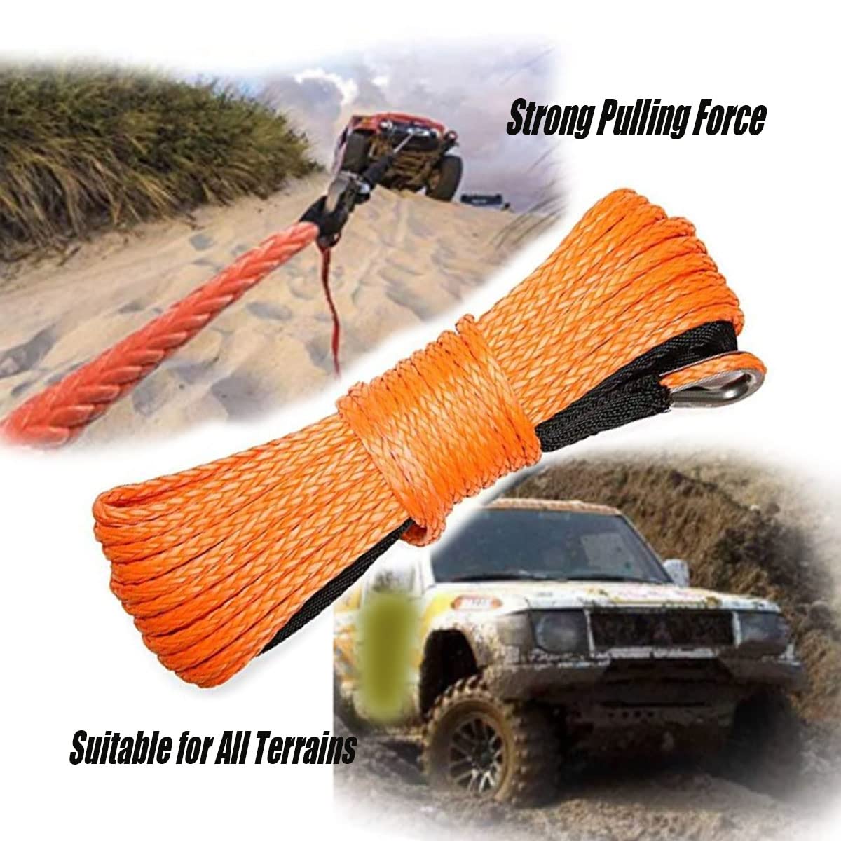 Cuerda de cabrestante sintética de 3/8 pulgadas x 50 pies, cuerda de cabrestante de nailon de 1 cm x 15 m, cuerda de cabrestante sintética de 2500 libras para cabrestantes 4WD Off Road, ATV UTV SUV Cuerda sintética (naranja) (3/8 pulgadas x 50 pies)
