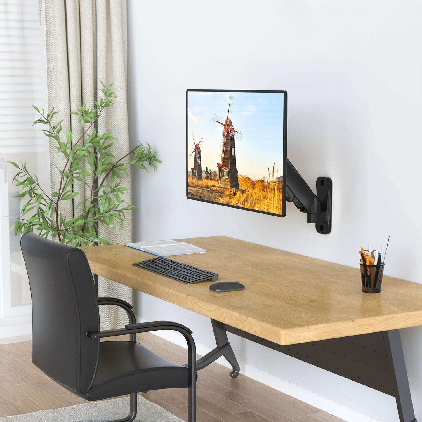 Soporte para Monitor WALI Negro Ajustable con Resorte de Gas para Pared