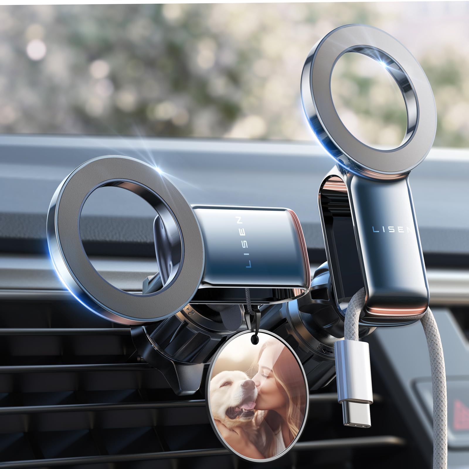 LISEN Soporte Celular Automóvil Magnético, [30 imanes N55] Porta Celular Auto Respiraderos, Base Celular Auto para iPhone 16 Pro MAX Mini 15 14 13, Galaxy S23 S22 Ultra, Motorola, Xiaomi, Huawei