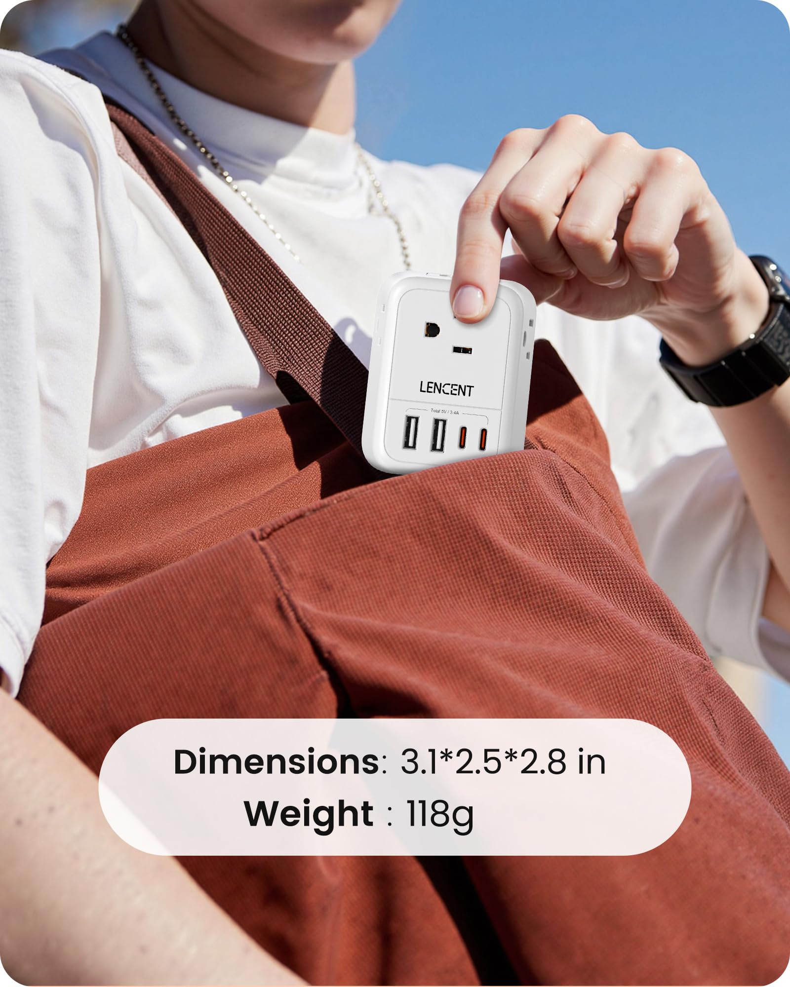 LENCENT 2X Adaptador de Viaje Enchufe Schuko Tipo E/F, Cargador con 4 Salidas CA y 4 Puertos USB (2 USB-C), Convertidor de Enchufe Americano a Alemán, para Europa Alemania, Francia, España
