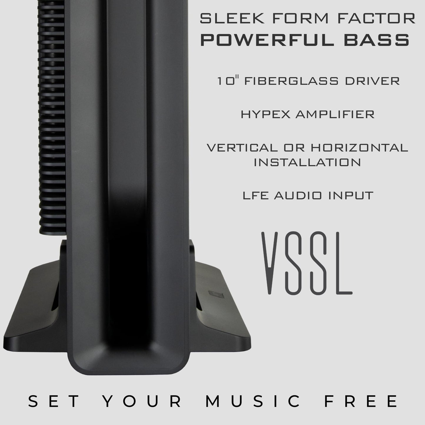 VSSL SX Subwoofer | Sonido envolvente digital Dolby 5.1 | Subwoofer inalámbrico de 10 pulgadas | Diseñado para colocación plana o vertical | Compatible con barra de sonido SX y altavoces | Subwoofer