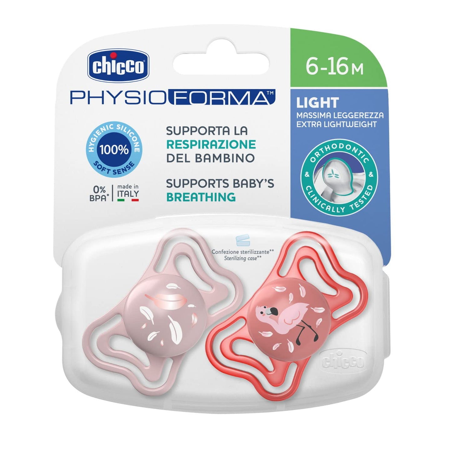 Chicco PhysioForma - Light Succhietto 6-16M Tettarella in Silicone Rosa, 2pz
