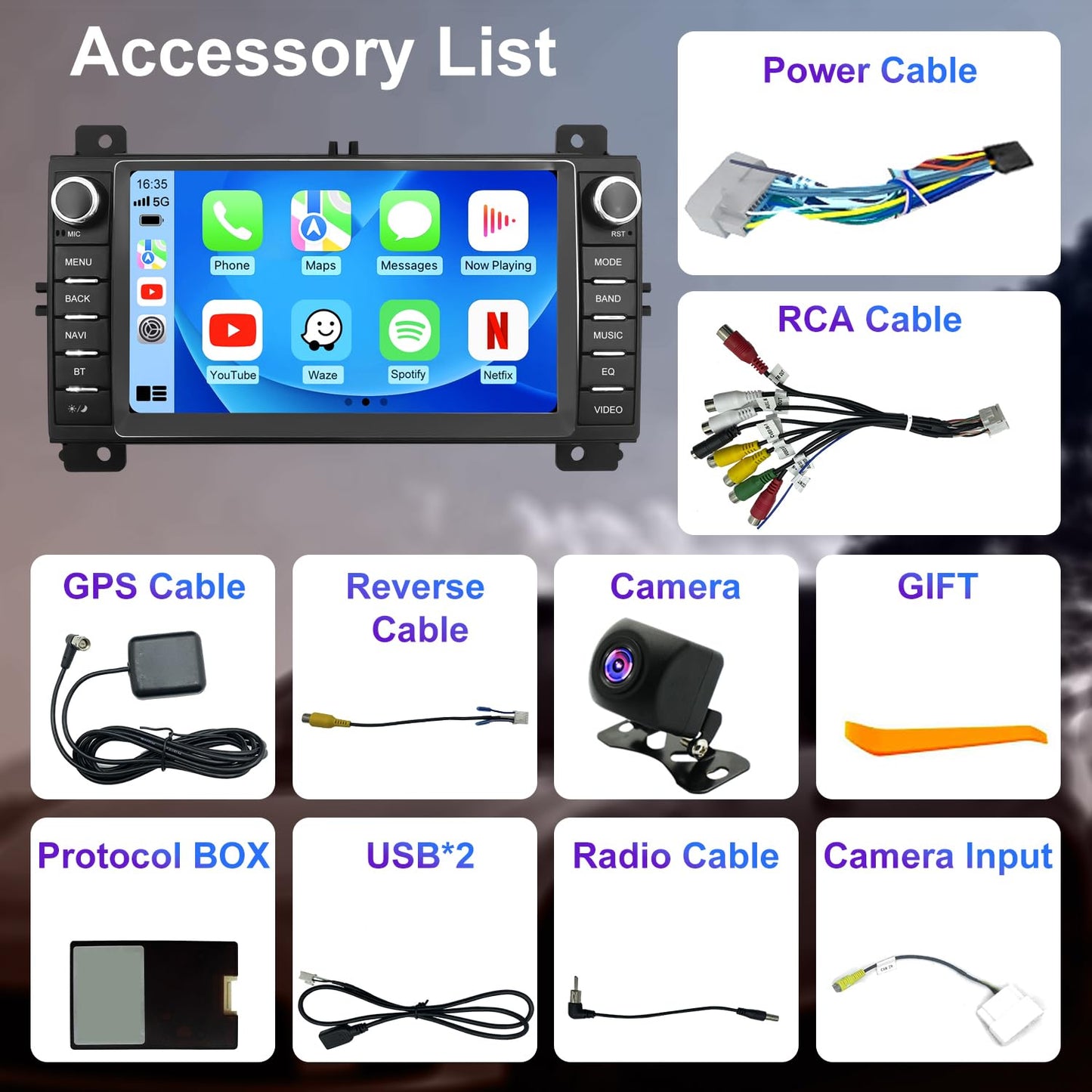 Radio de Coche para Jeep Grand Cherokee 2011-2013 y Dodge Durango 2011-2013, Pantalla Táctil Android 13 de 7'', Sistema Estéreo con CarPlay Inalámbrico Android Auto Bluetooth GPS WiFi FM SWC y Cámara