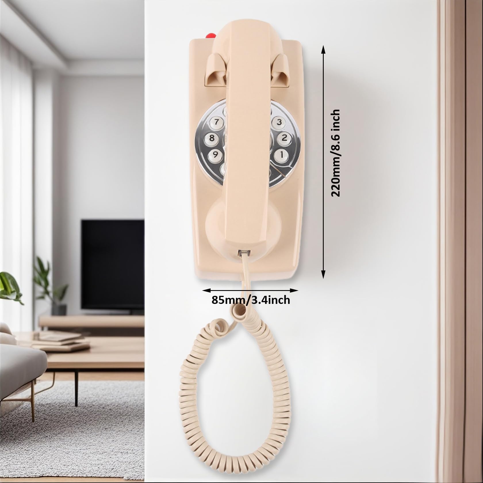 Teléfono TRIMLINE vintage con cable para el hogar, teléfono fijo fácil de montar en la pared, teclado de botones grandes para personas mayores, rellamada del último número, timbre fuerte, teléfonos de