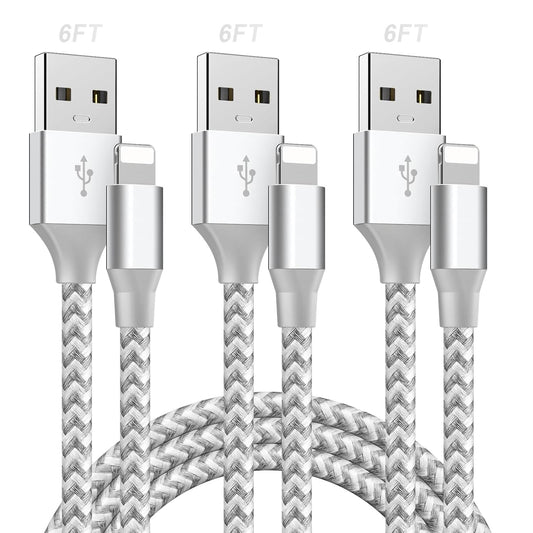 Cable de Carga USB A a Conector Compatible, 3 Pack, Carga Rápida con Nylon Trenzado, Compatible con Serie 14/13/12/11/X/Pro/Max (Gris Claro, 2M)