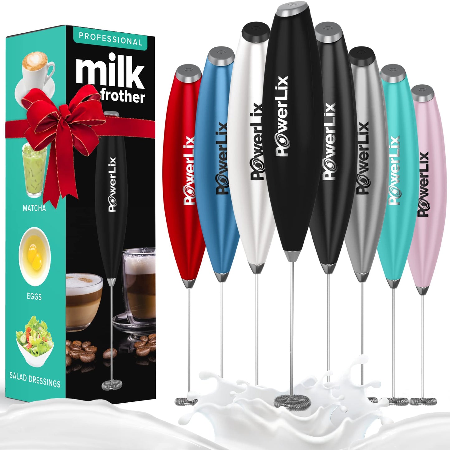 Espumador de Leche PowerLix Negro Potente de Mano con Soporte para Café