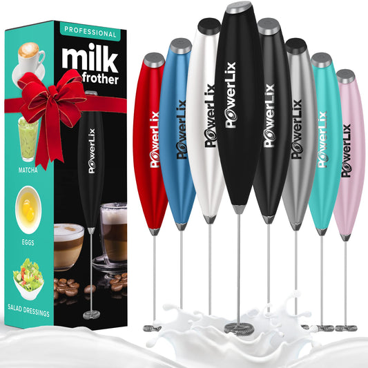 Espumador de Leche PowerLix Negro Potente de Mano con Soporte para Café
