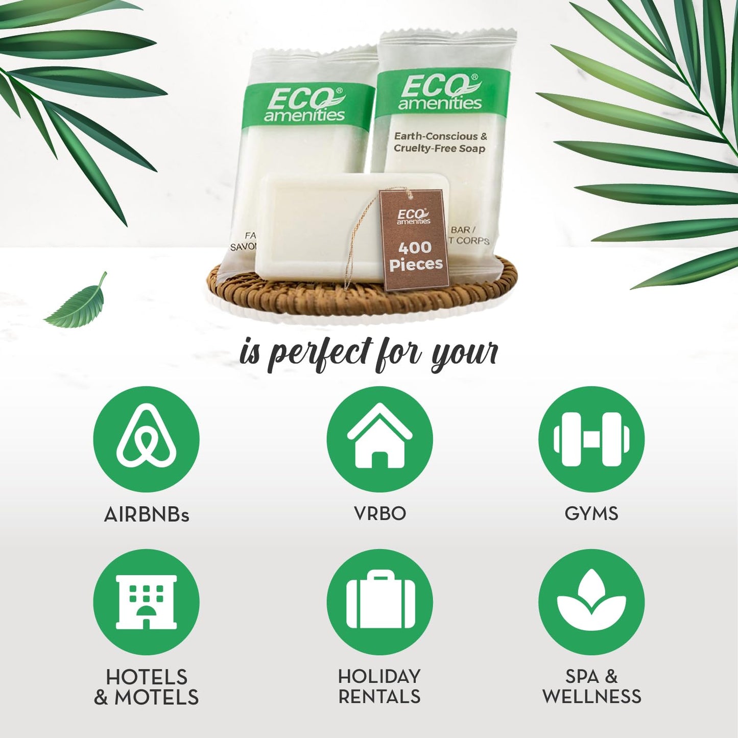 ECO AMENITIES Travel size 0.5oz hotel soap in bulk, White, Green Tea, 400 Count