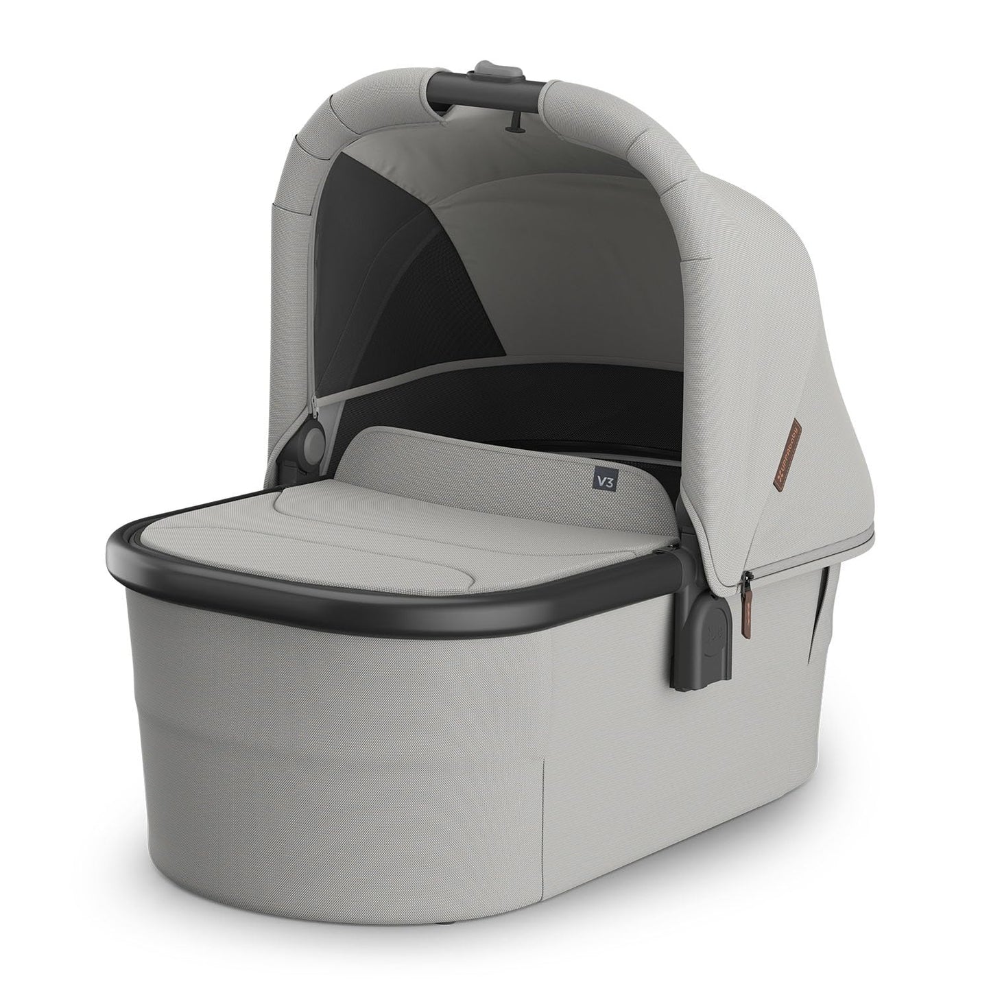 UPPAbaby Moisés V3 - Compatible con cochecitos Vista, Cruz, Ridge, Minu - Solución para Dormir Durante la Noche - Colchón, sábana y Escudo contra Insectos incluidos - Savannah (Gris Claro)