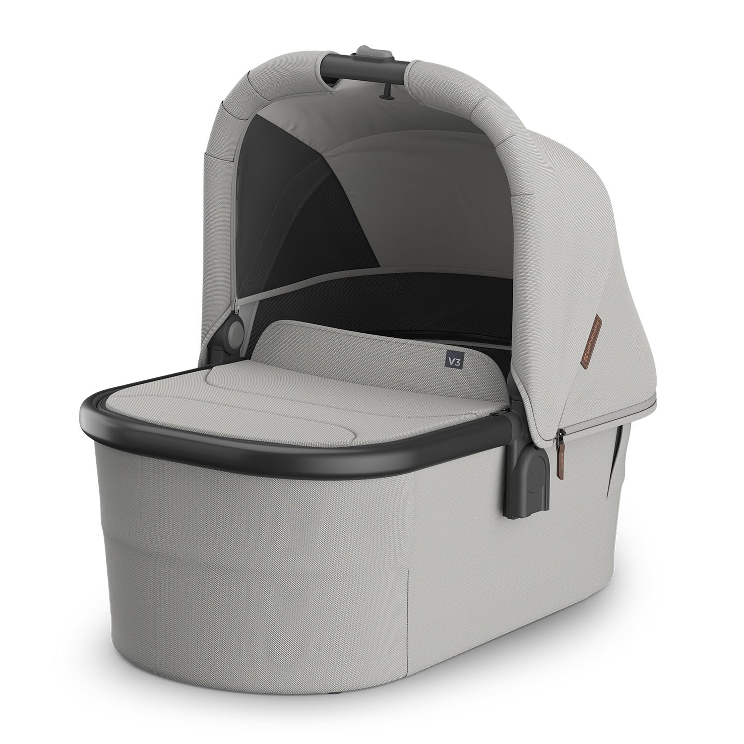 UPPAbaby Moisés V3 - Compatible con cochecitos Vista, Cruz, Ridge, Minu - Solución para Dormir Durante la Noche - Colchón, sábana y Escudo contra Insectos incluidos - Savannah (Gris Claro)