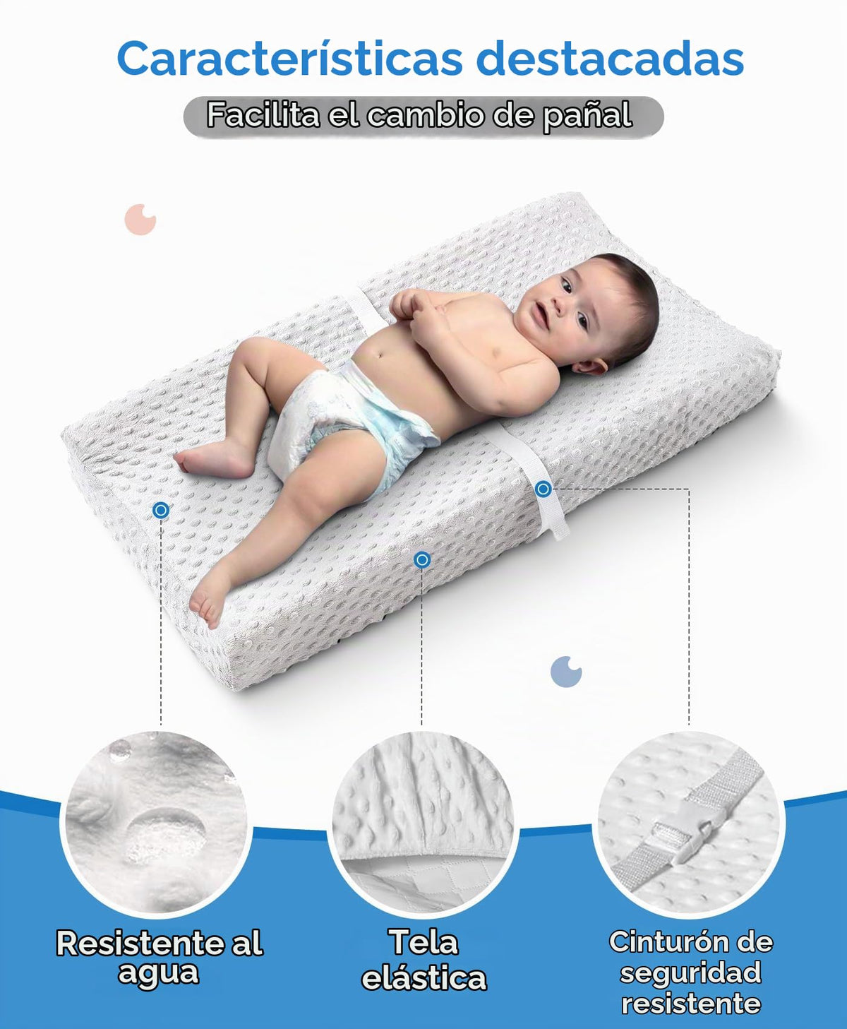 LOONAH - Cambiador pequeño compacto con cubierta, 27 x 16 pulgadas, cambiador de pañales contorneado para cuna combinada con cambiador, impermeable e hipoalergénico, correa de seguridad con hebilla de