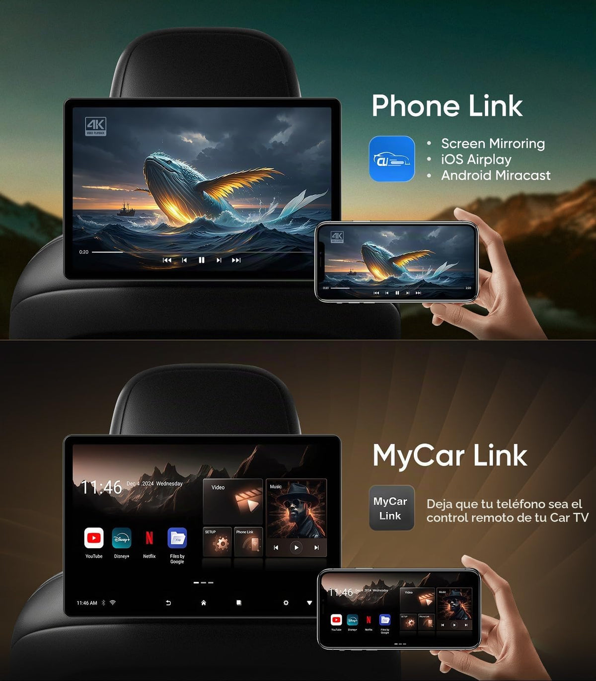 Monitor de Reposacabezas Seventour 14 Pulgadas 4K Android 13 para Entretenimiento en Coche