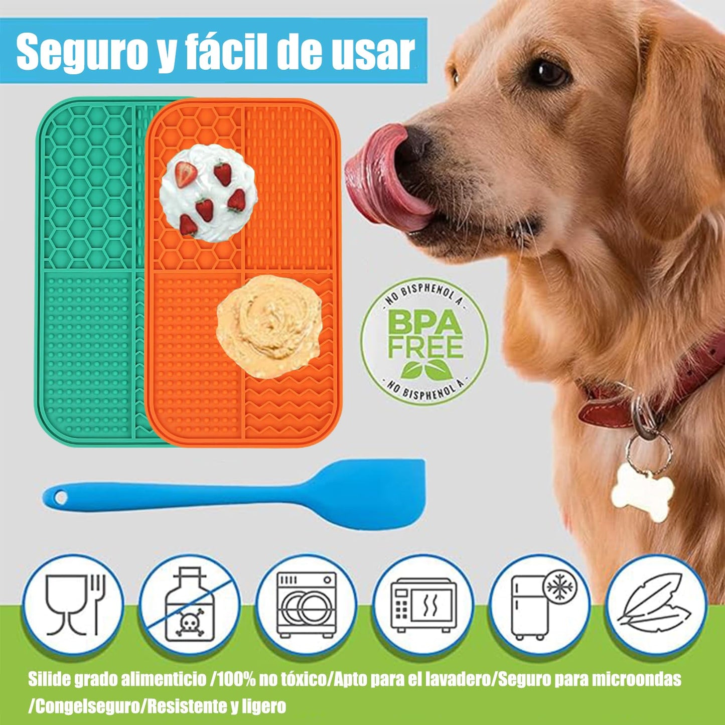 Alfombrilla para Lamer Perros Talkcute con Ventosa Verde Comedero Lento 4 en 1 para Mascotas