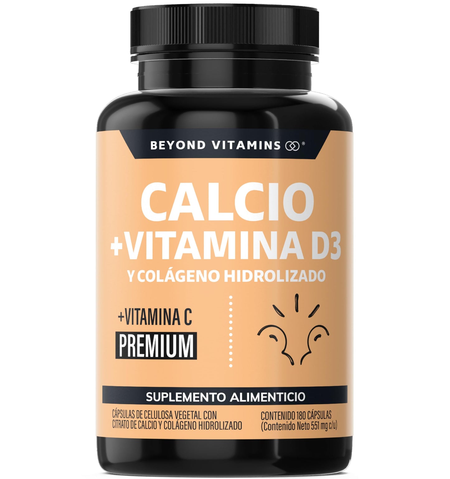 Beyond Vitamins | Calcio 1000 + Vitamina D3 | Potenciado con Colágeno Hidrolizado y Vitamina C | Caltrato 1000mg con Cápsula Vegana para todas las dietas (180 cápsulas)