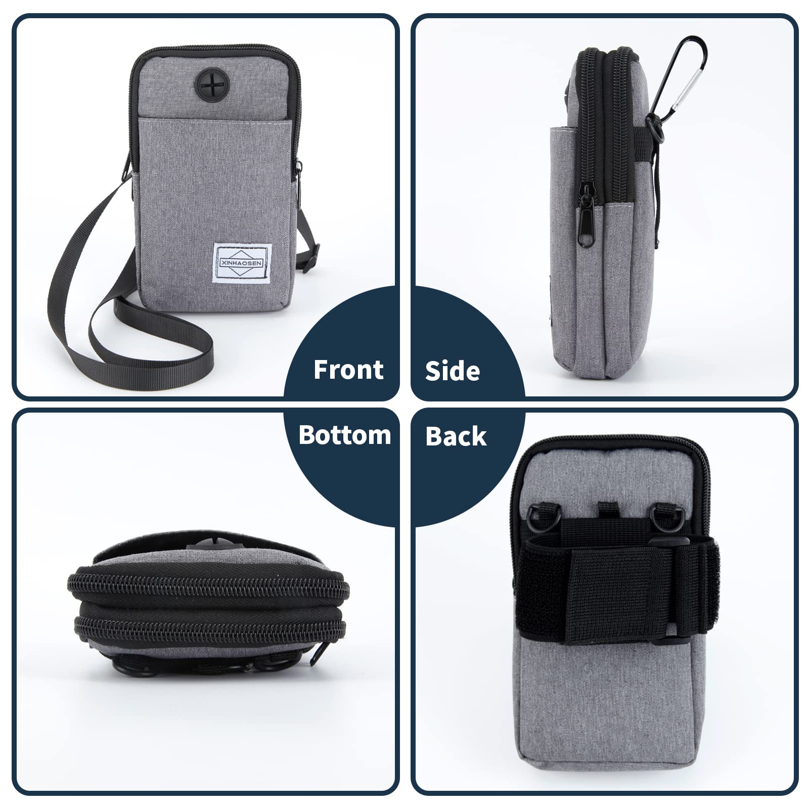 HOTEMIA - Bolso bandolera para teléfono celular, bolsa de viaje con correa de hombro extraíble, Gris oscuro, Una talla, Deporte