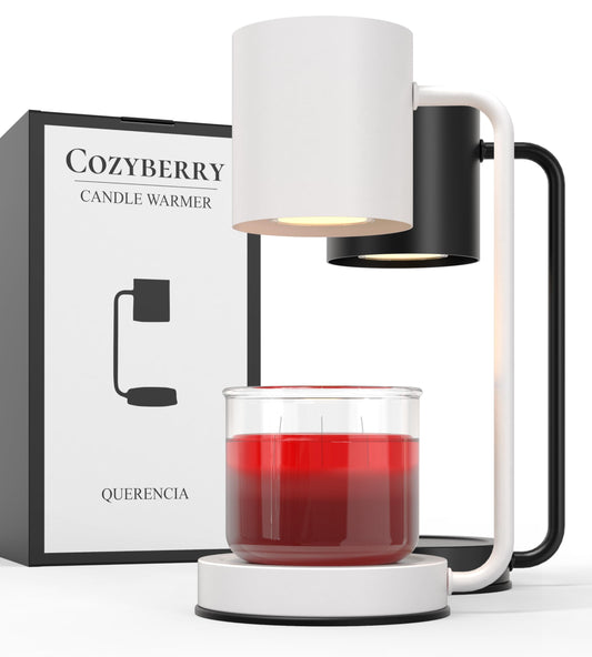Cozyberry® Querencia - Lámpara calentadora de velas, compatible con Yankee Candle grande, metal, 110-120 V, difusor de velas regulable, tamaño pequeño y grande (blanco)