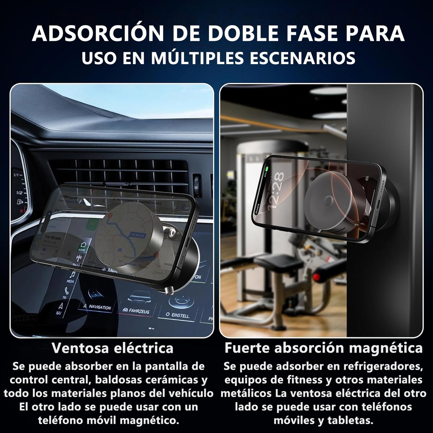 Soporte para Celular Vacuum Magnetic Negro de Rotación 360 Grados, Plegable y Retráctil para Todo Tipo de Superficie