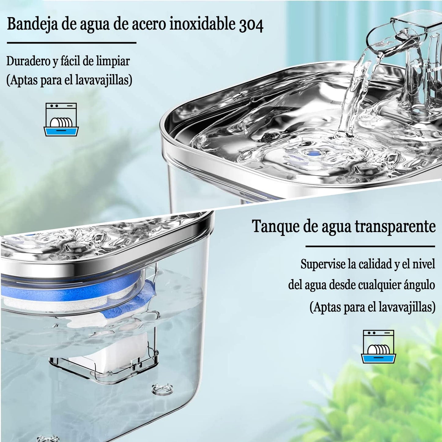JIJO Bebedero para Gato, 304 Acero Inoxidable Fuente para Gato, 67oz/2 L, Ultrasilencioso y Sistema de Filtración de Agua Circulante de Fuente de Agua para Gatos, Dispensador de Agua para Perro