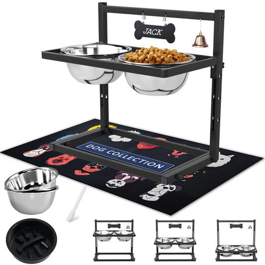 Cuencos Elevados SHAINFUN Negro con Alimentador Lento y Tapete Antiderrames para Perros Grandes y Medianos