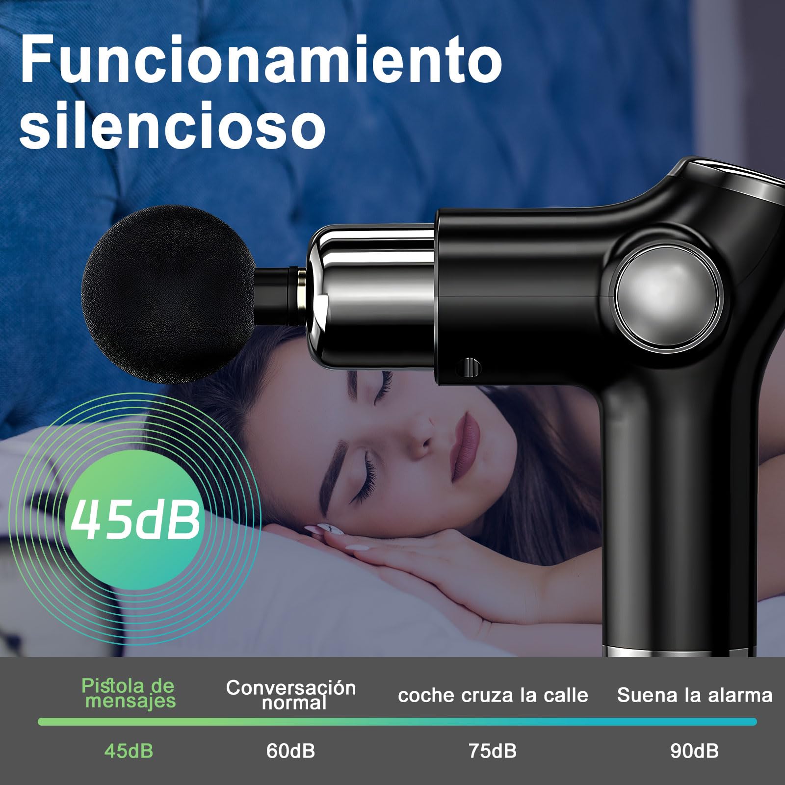 Pistola de Masaje Muscular, Masaje Eléctrico Mano con 8 Cabezales y 32 Velocidades Ajustables,Masajeador Muscular De Tejido Profundo para Atletas, Masajeador Deportivo Eléctrico Portátil de Relajación