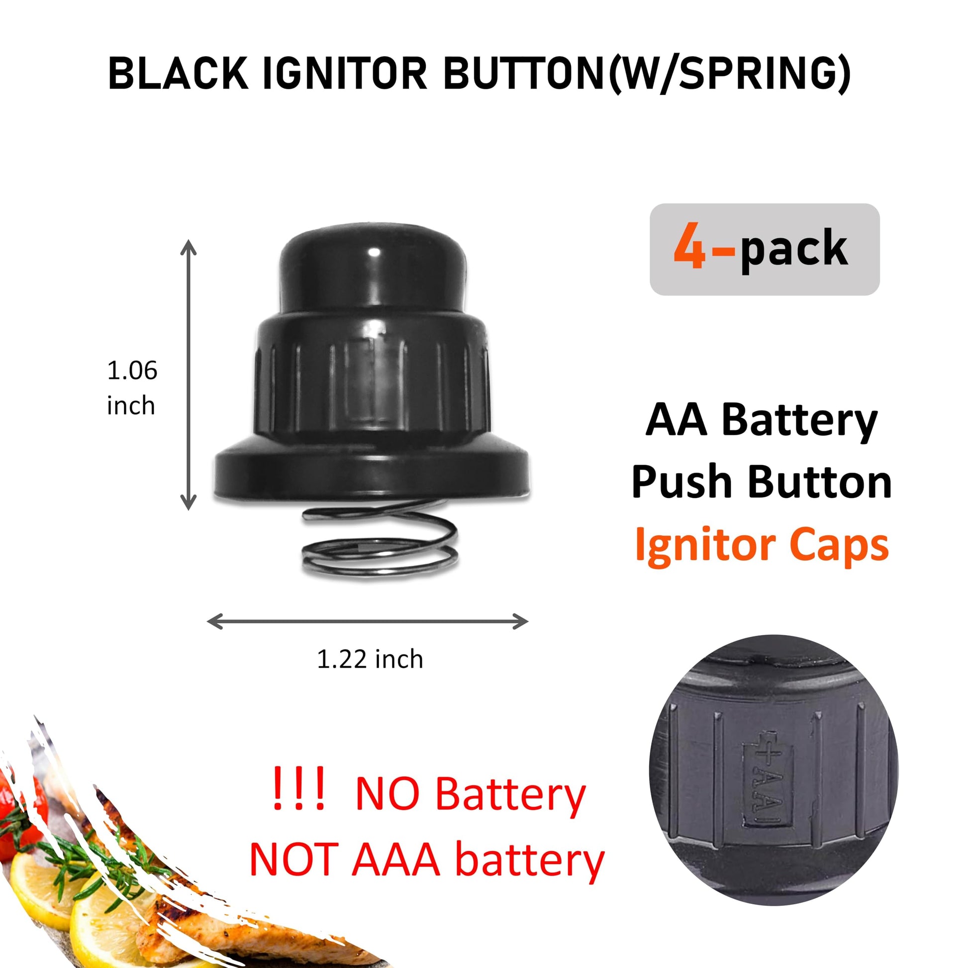 Botón de encendido negro con resorte de repuesto para plancha de gas Blackstone de 36 pulgadas y 28 pulgadas, tapa de interruptor de encendido de pulso de batería AA, paquete de 4