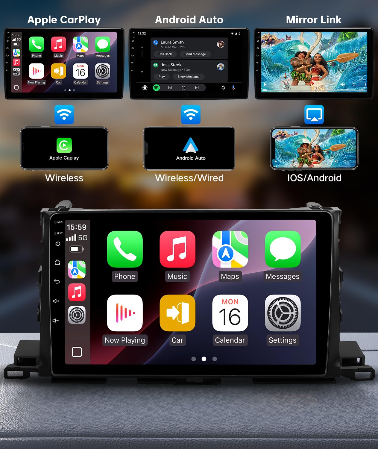 ViaBecs - Radio Android 13 para Toyota Highlander 2014-2019, visualización táctil QLED HD de 10.2 pulgadas, 6G+128G con Apple Carplay, Android Auto, WiFi, DSP, SWC, Radio FM AM