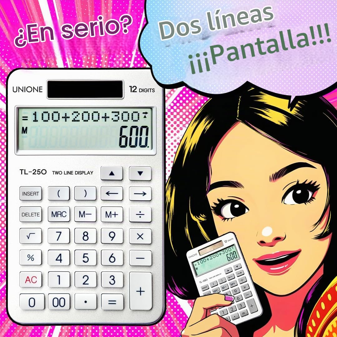 Calculadora de Computadora con Función Histórica y Pantalla LCD Grande Nueva Visualización de Dos Líneas Plata para Oficina y Hogar