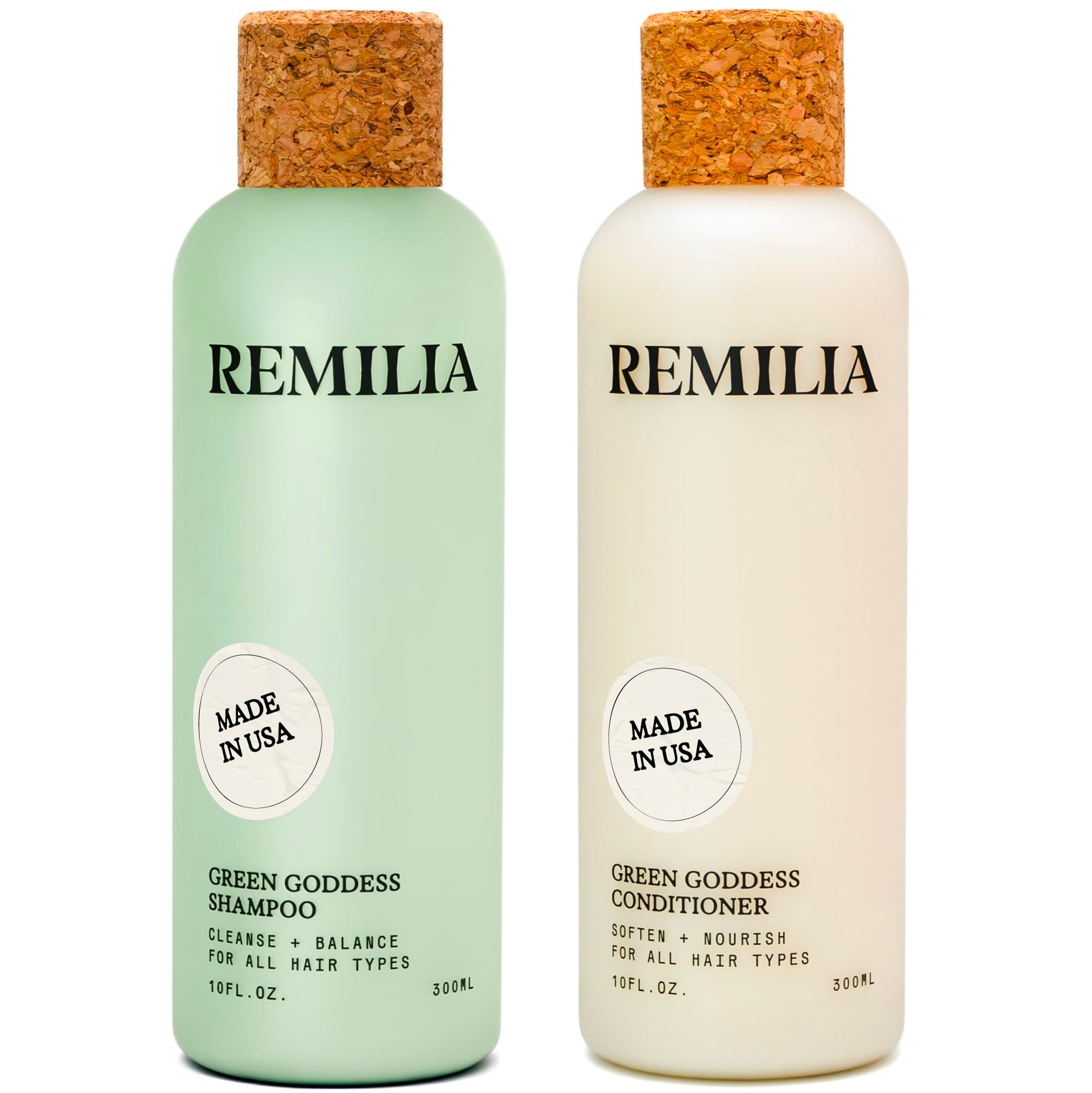 Paquete de Shampoo y Acondicionador Remilia Hair Green Goddess romero vegano para Cabello Seco y Dañado