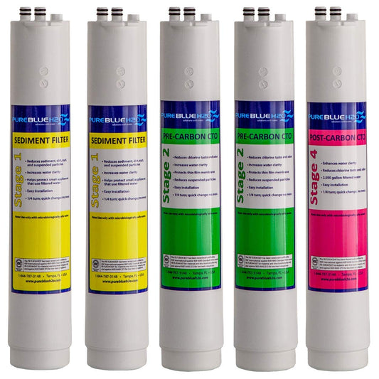 Paquete de Filtros de Repuesto Pure Blue H2O Azul para Sistema de Filtración de Agua de Ósmosis Inversa de Cuatro Etapas